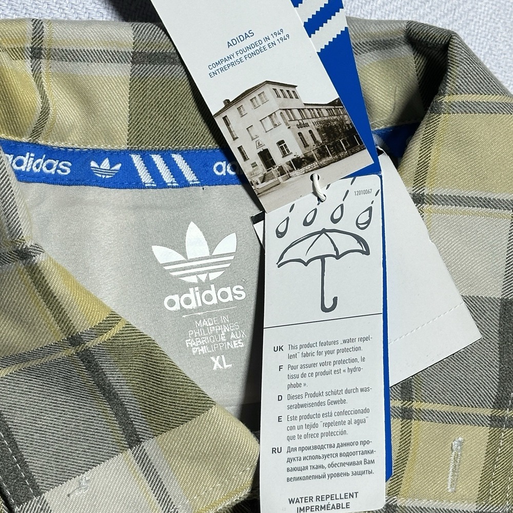 NEW Adidas Flannel Shirt Rain Jacket Mens XL Yellow Plaid Water Repellent NWT - Picture 4 of 14